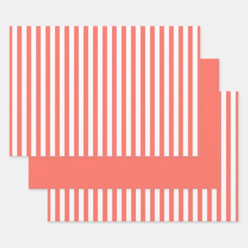 Coral White Simple Stripes Pattern Geometric Wrapping Paper Sheets