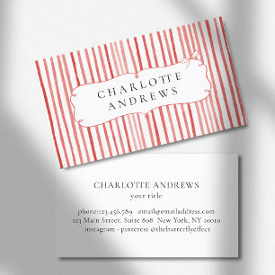 Coral White Stripe Vintage Bow Business Card