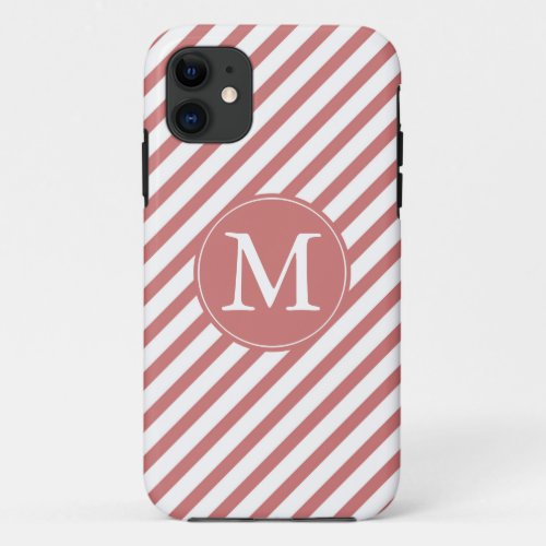 Coral White Stripes Monogram iPhone 11 Case
