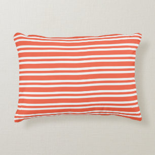 Coral White Stripes Seamless Pattern Accent Pillow