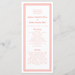 Coral & White Wedding Service Ceremony Minimalist Program