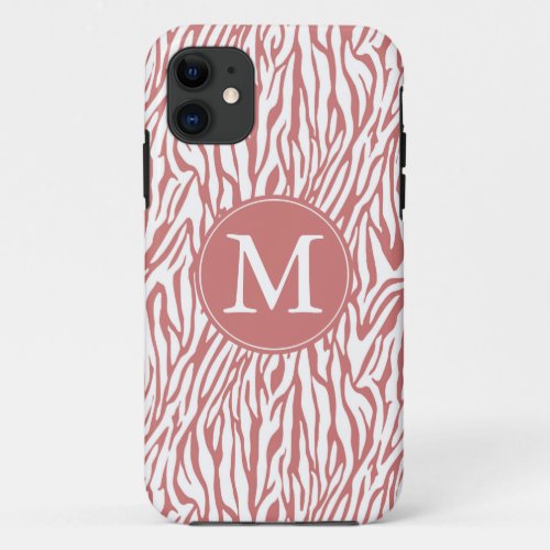 Coral White Zebra Print Monogram iPhone 11 Case