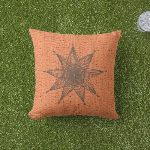 coral wicker look star outdoor pillow