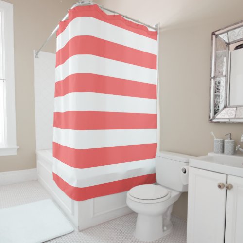 Coral Wide Stripes Shower Curtain