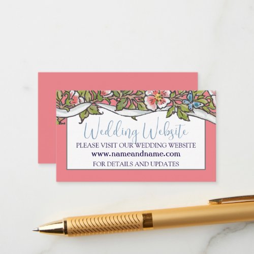 Coral Wildflower Bird Rose Border Wedding Website Enclosure Card