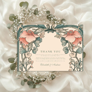Coral Wildflower Frame wedding Thank You Card