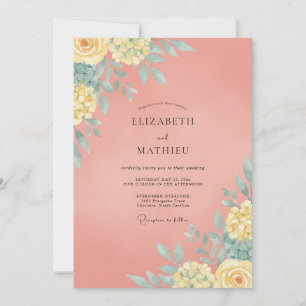 Coral Wildflower Painted Wedding Invitation