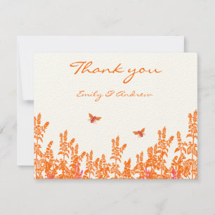 Coral Wildflower Romantic Bumble Bee Wedding RSVP Thank You Card