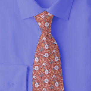 Coral Wildflowers Neck Tie
