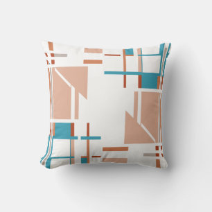 Coral with Aqua Rust Perpendicular Design on White Throw Pillow