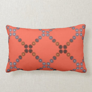 Coral with Blue Ombre Daisy Lattice Lumbar Pillow