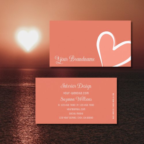 Coral with Gorgeous Pink Heart Modern Cute Simply Business Card