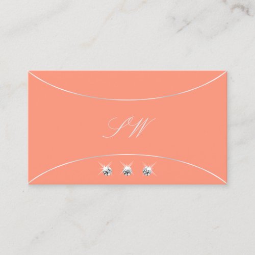 Coral with Pearl Silver Border Jewels and Monogram Business Card