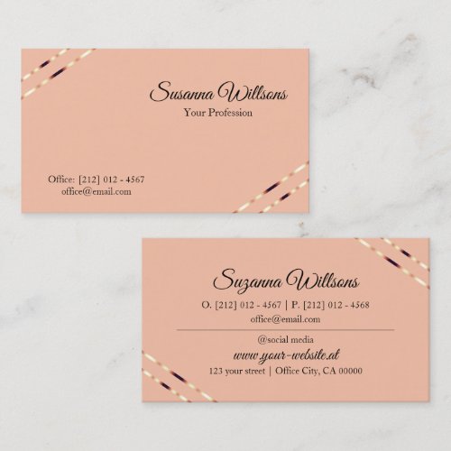 Coral with Rose Gold Lines Elegant and Stylish Business Card