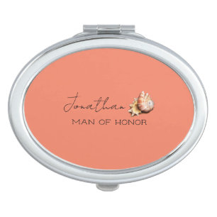 Coral with Shell Personalized Man of Honor Compact Mirror