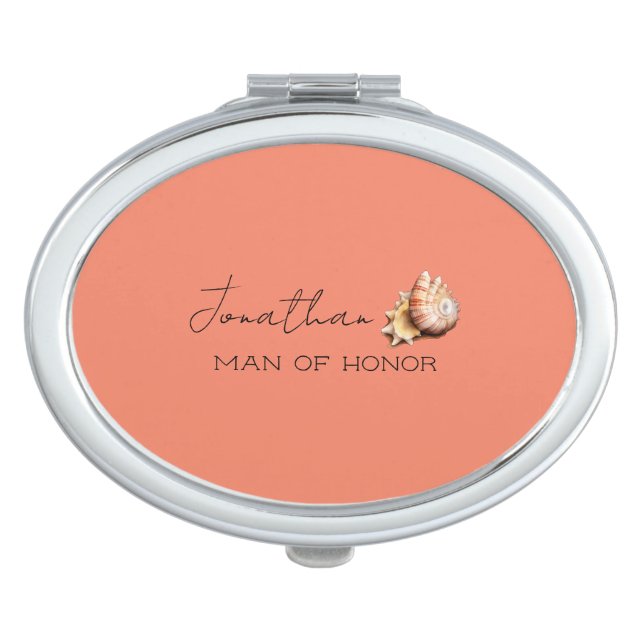 Coral with Shell Personalized Man of Honor Compact Mirror (Front)