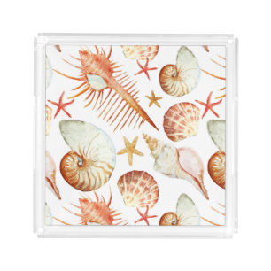 Coral With Shells And Crabs Pattern Acrylic Tray