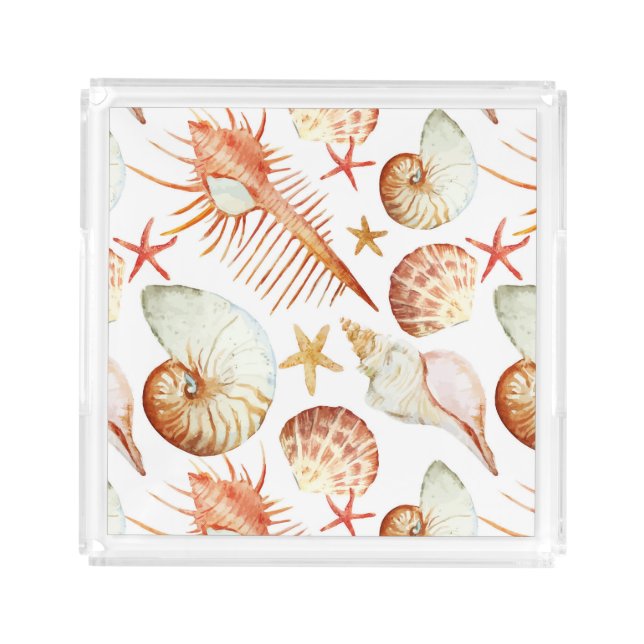 Coral With Shells And Crabs Pattern Acrylic Tray (Front)