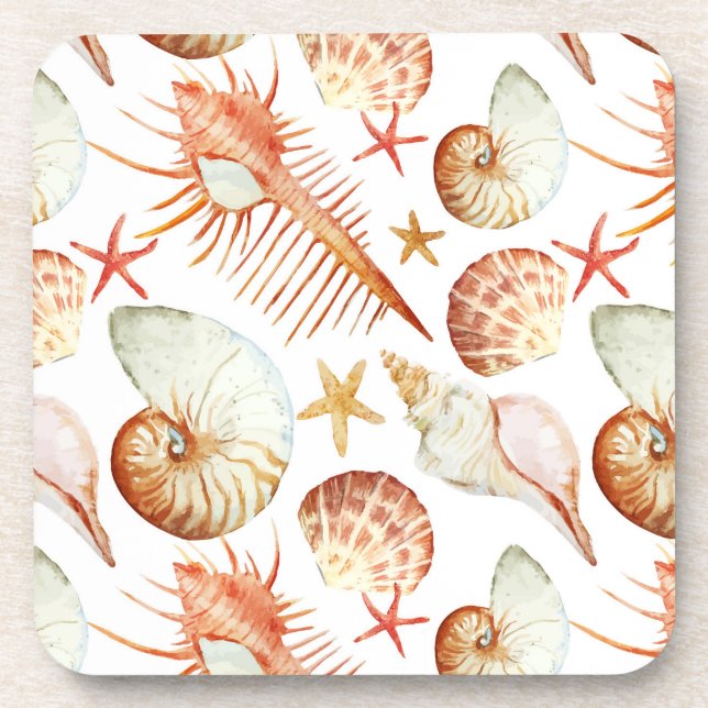 Coral With Shells And Crabs Pattern Drink Coaster (Front)