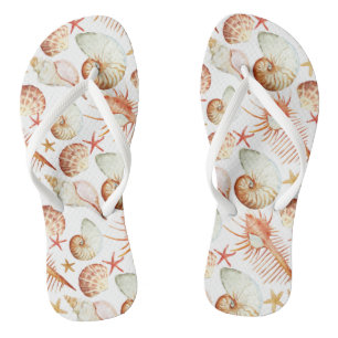 Coral With Shells And Crabs Pattern Flip Flops