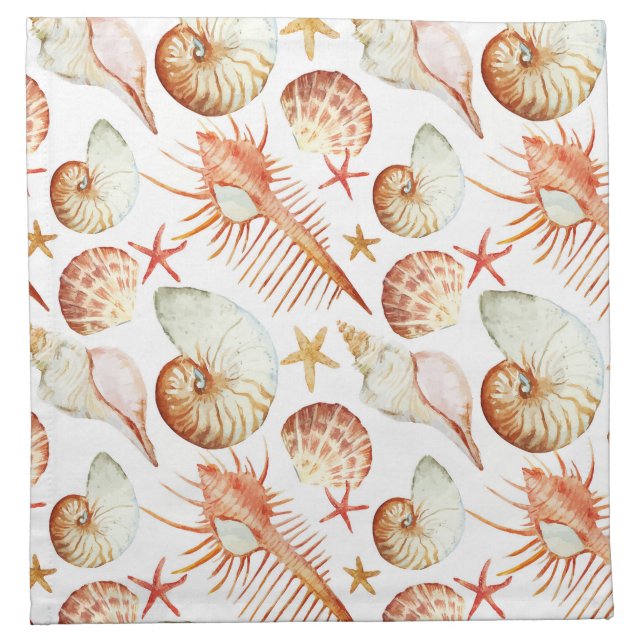 Coral With Shells And Crabs Pattern Napkin (Front)