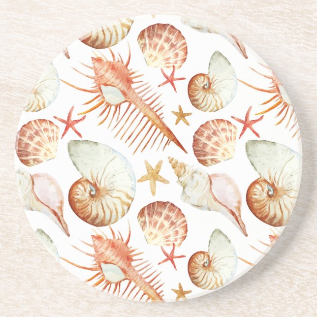 Coral With Shells And Crabs Pattern Sandstone Coaster (Front)