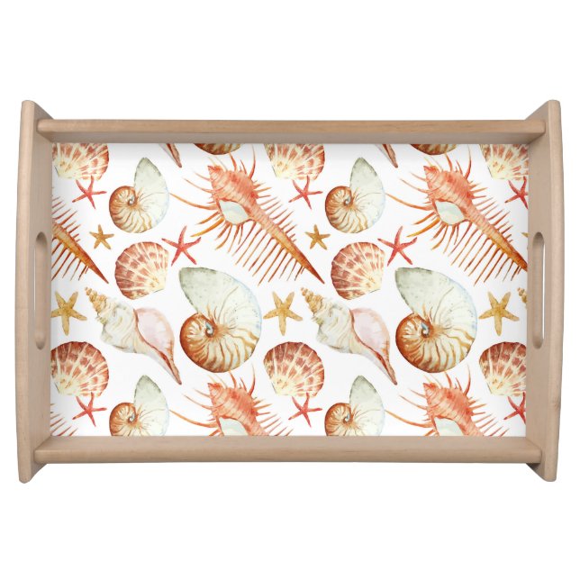 Coral With Shells And Crabs Pattern Serving Tray (Front)