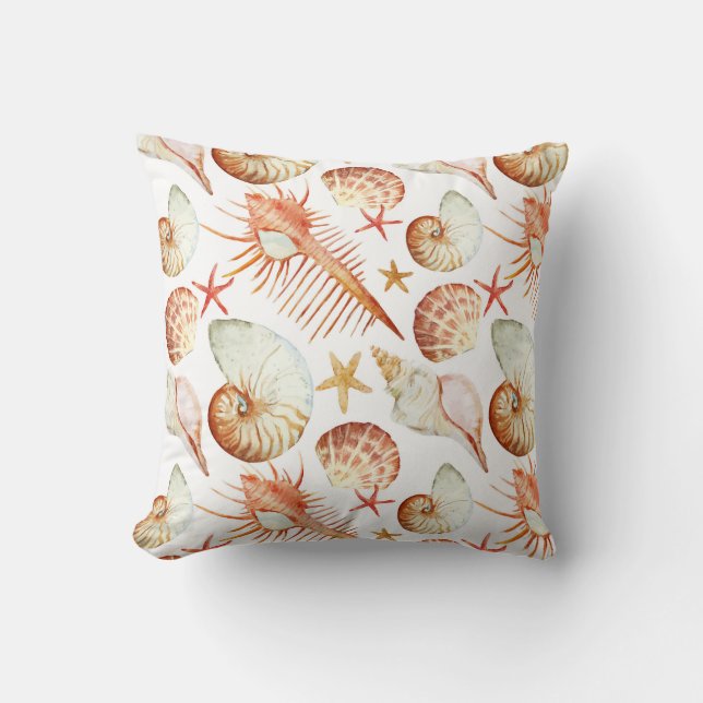 Coral With Shells And Crabs Pattern Throw Pillow (Front)