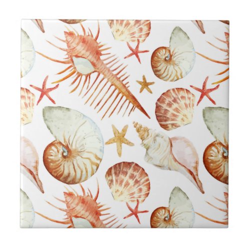 Coral With Shells And Crabs Pattern Tile