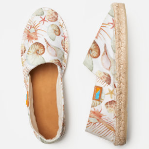 Coral With Shells & Crabs Pattern   Monogram Espadrilles