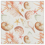 Coral With Shells &amp; Crabs Pattern | Monogram Fabric