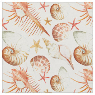 Coral With Shells & Crabs Pattern   Monogram Fabric