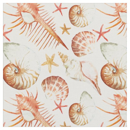 Coral With Shells & Crabs Pattern | Monogram Fabric