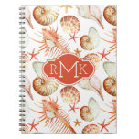 Coral With Shells &amp; Crabs Pattern | Monogram Notebook