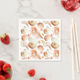Coral With Shells & Crabs Pattern Napkins