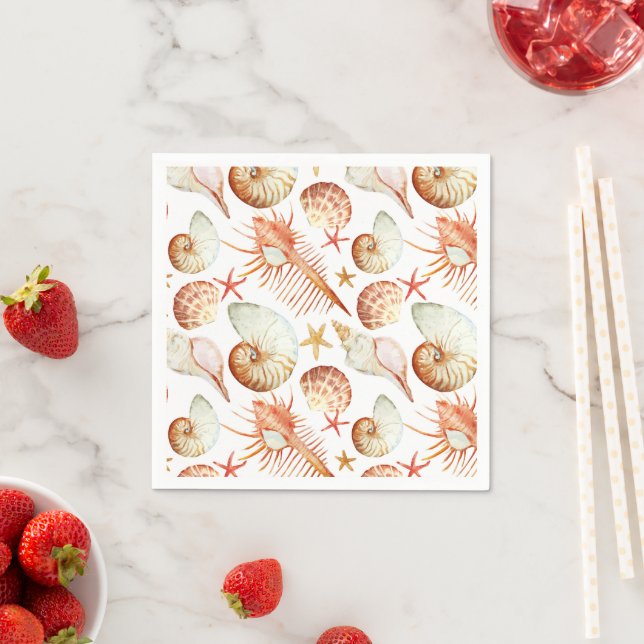 Coral With Shells & Crabs Pattern Napkins (Insitu)