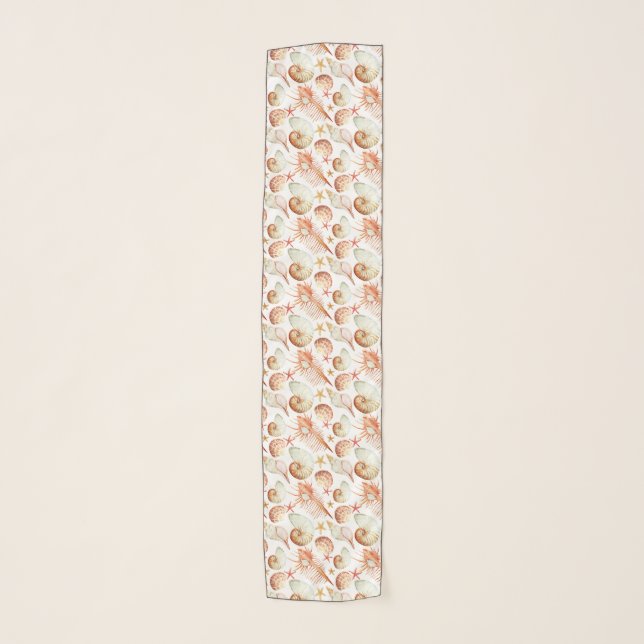 Coral With Shells & Crabs Pattern Scarf (Front)