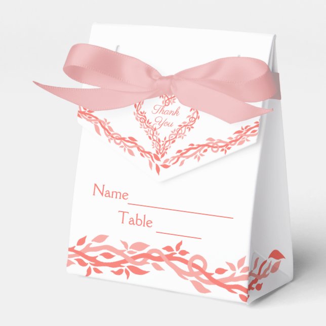 Coral Woodsy Wedding Creative Escort Place Card Favor Boxes (Front Side)
