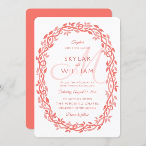 Coral Woodsy Wedding Living Coral Wreath Chic Invitation