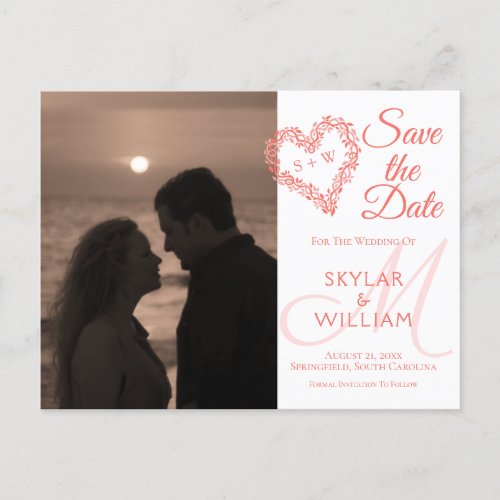 Coral Woodsy Wedding Save The Date Your Photo Invitation Postcard
