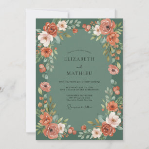 Coral Wreath Vine Wedding Invitation