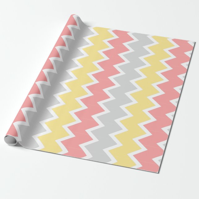 Coral yellow and gray chevron Wrapping paper (Unrolled)