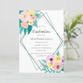 Coral Yellow Floral Watercolor Frame Graduation Invitation (Standing Front)