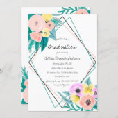 Coral Yellow Floral Watercolor Frame Graduation Invitation (Front/Back)