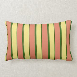 Coral, Yellow, Green Awning Stripe Lumbar Pillow