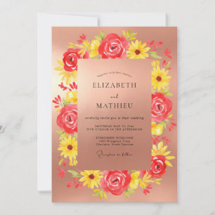 Coral Yellow Painted Wedding Invitation
