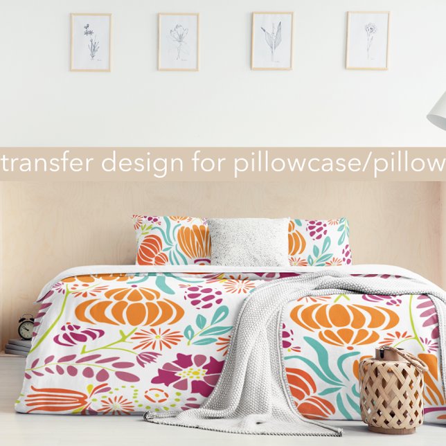 Coral Yellow Purple Green Art Deco Floral Pattern Duvet Cover (Creator Uploaded)