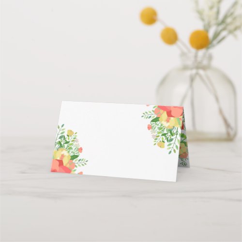 Coral  Yellow Rose Bouquet Place Card