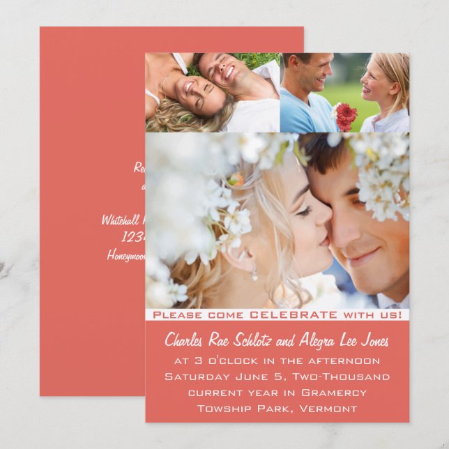 Coral Your Photo Wedding Invitations (Front/Back)