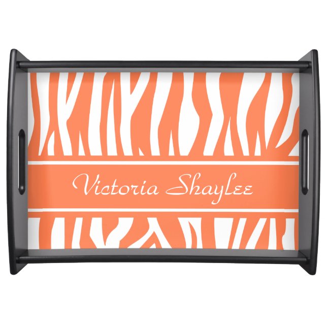 Coral Zebra Print with custom text Serving Tray (Front)